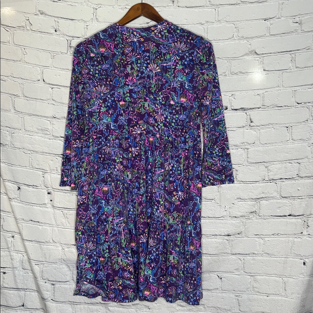 Lilly Pulitzer Dark Purple Floral V-Neck Tiered Dress Size Small - Picture 2 of 13
